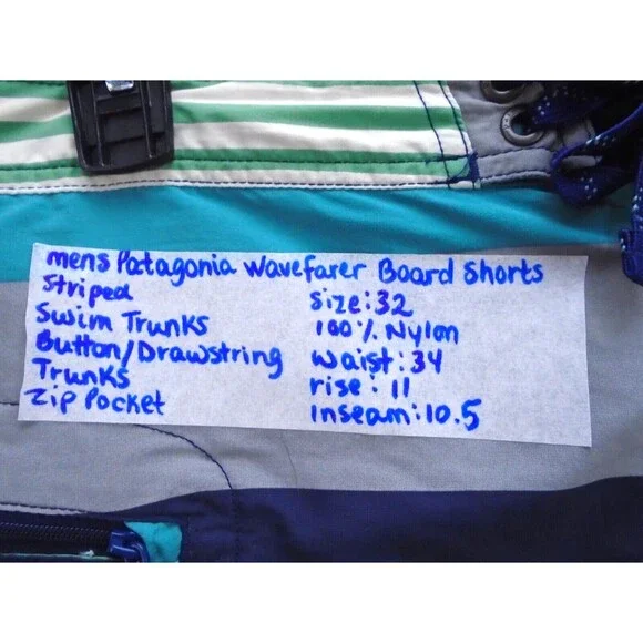 Patagonia Wavefarer Boardshort Fitz Stripe Navy Blue Mens Size 32 Beach Outdoors - Picture 3 of 6